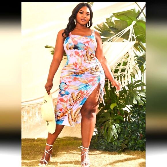 Tropical Print Sleeveless Dress - Picture 1 of 6